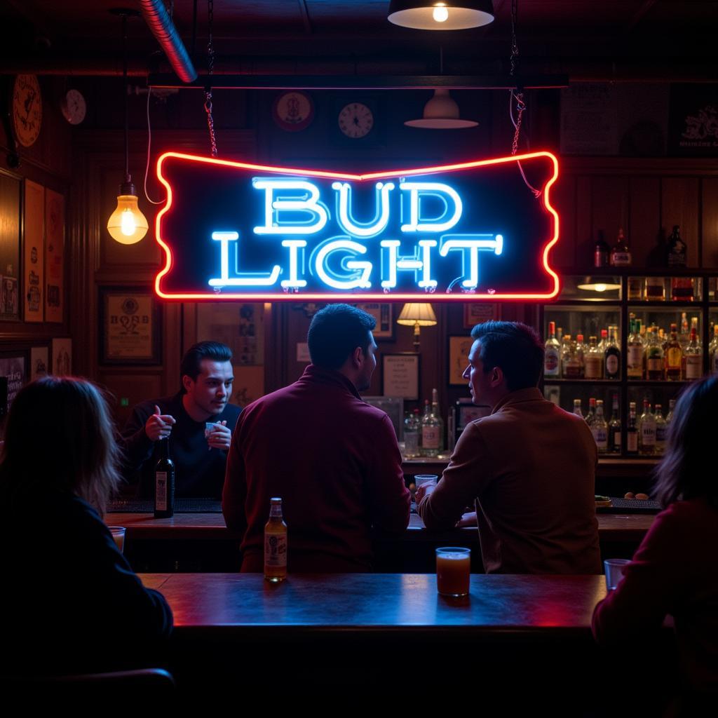 Vintage Bud Light Neon Sign in a Bar Setting