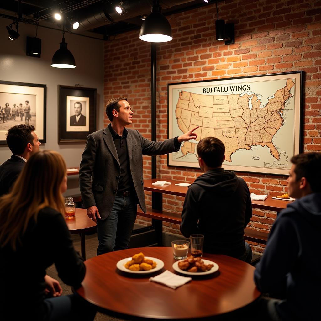 A tour guide explaining the history of Buffalo wings