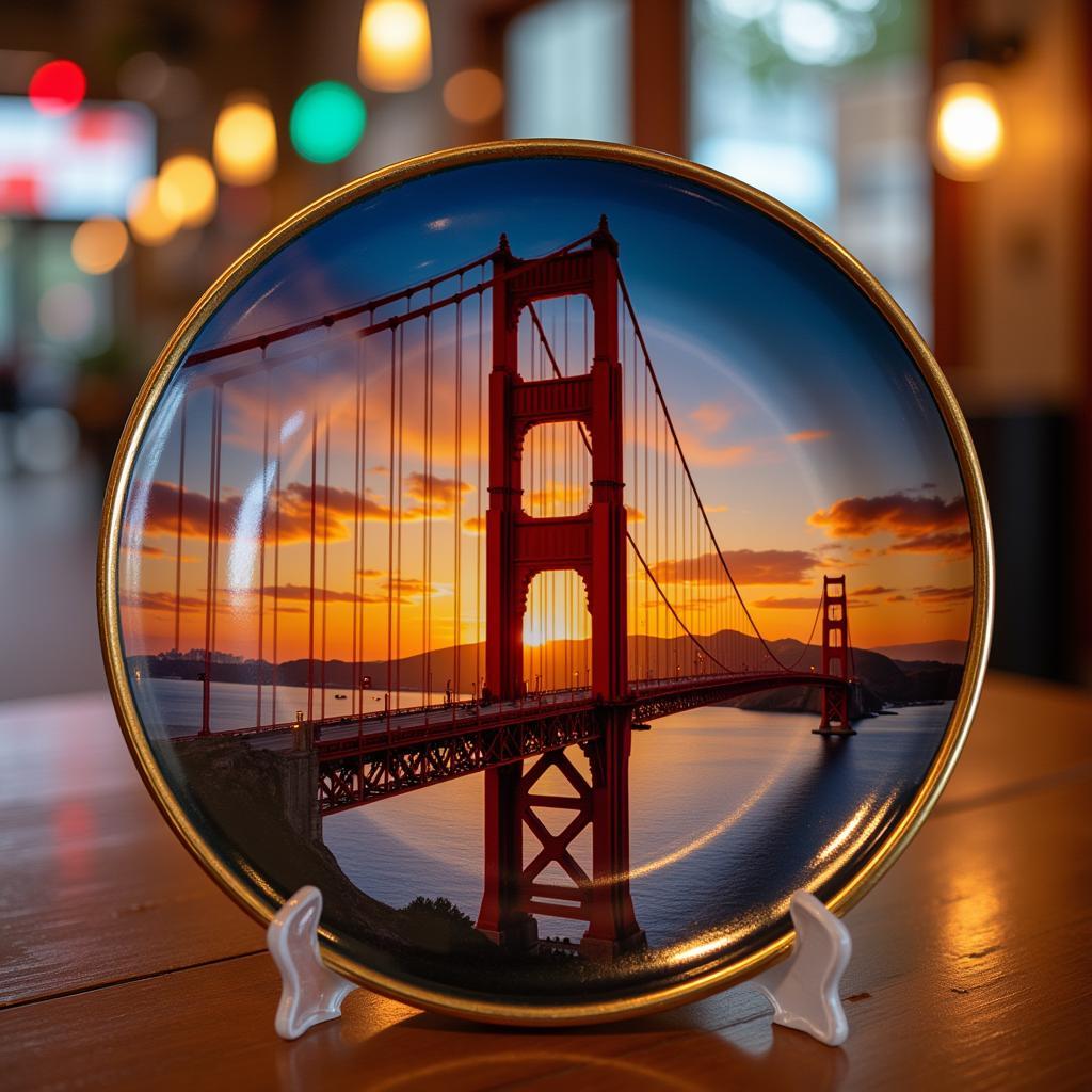 California Souvenir Plate Featuring the Golden Gate Bridge