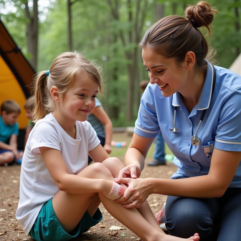 Camp Nurse Treating a Child