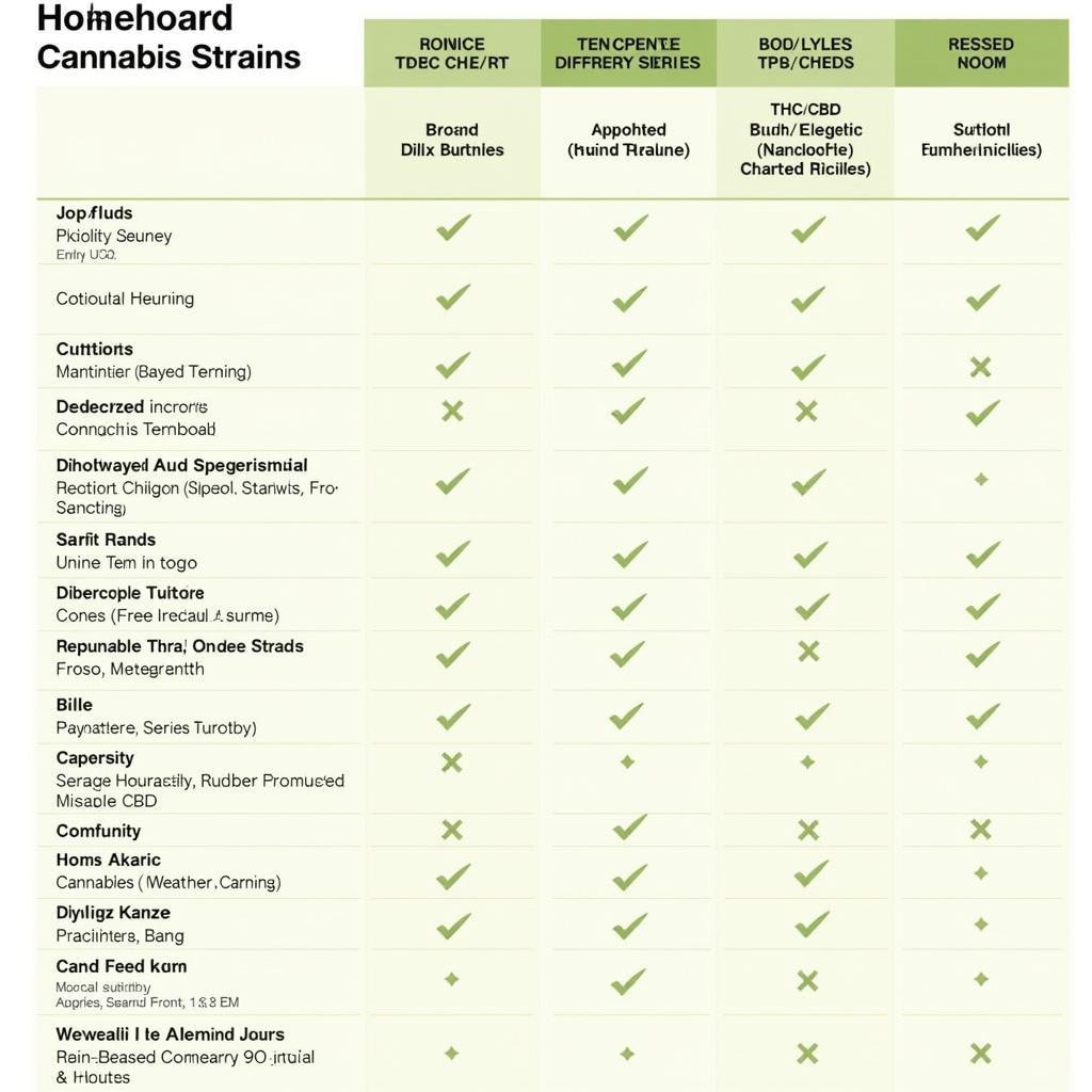 Chart comparing different cannabis strains