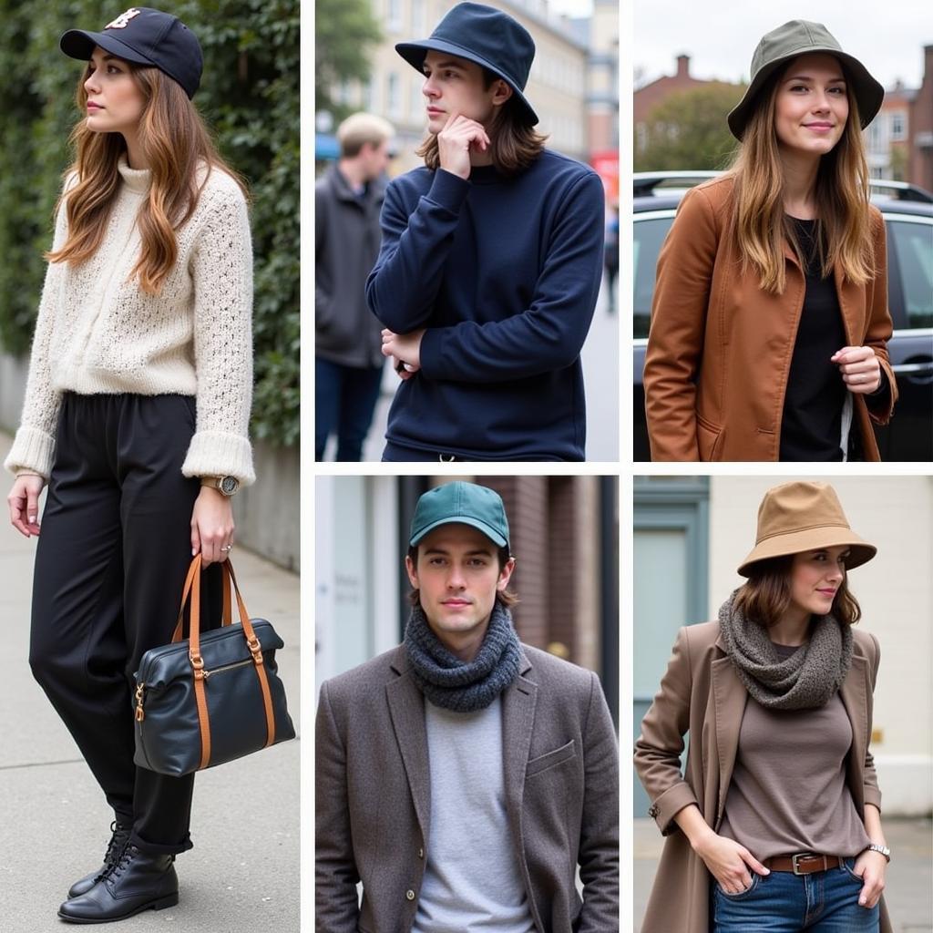 Street style featuring various cap styles, showcasing how caps can be incorporated into different outfits