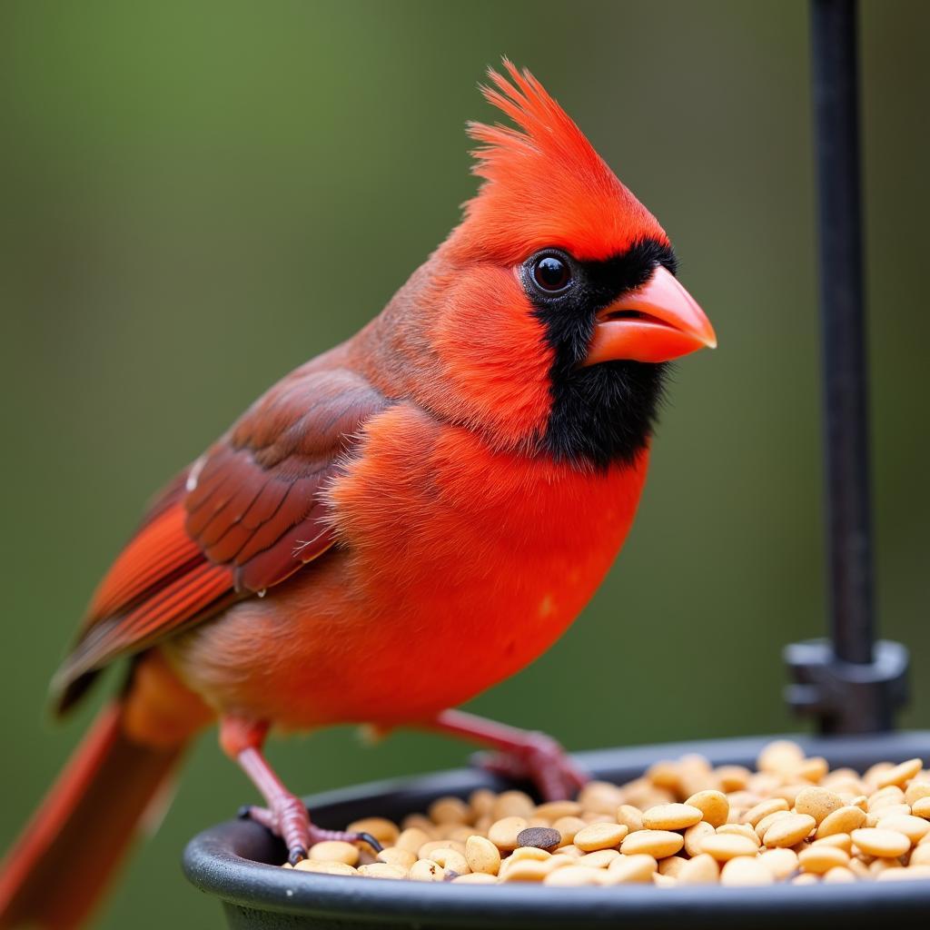 Cardinal Bird Feeding on Sunflower Seeds