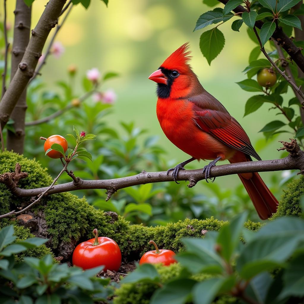 Cardinal Bird Habitat with Shrubs and Trees