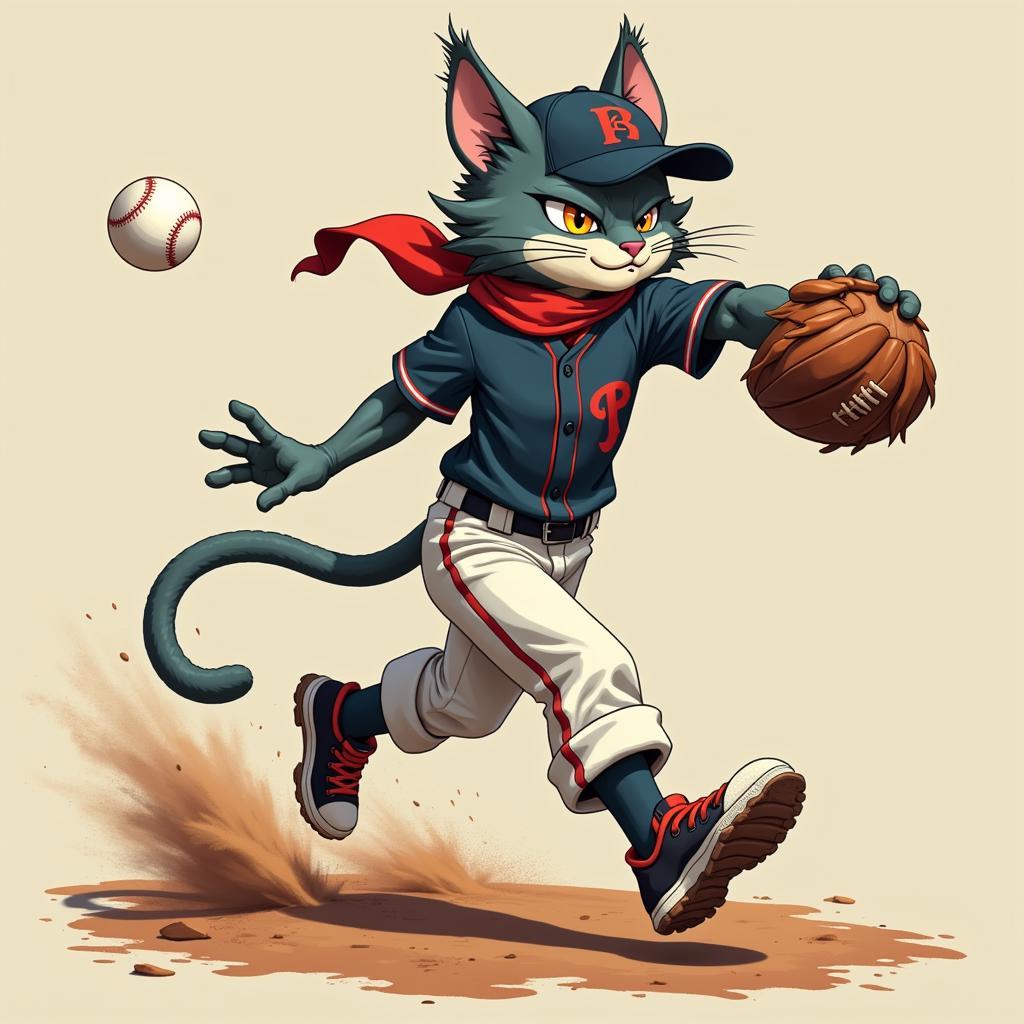 Close-up of a Catboy Baseball Player in Action