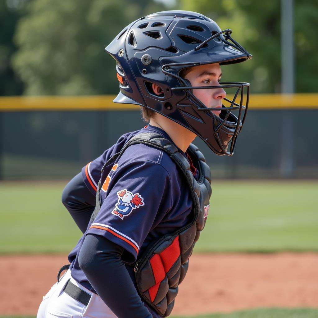 Catcher Wearing a Custom Mask During a Game