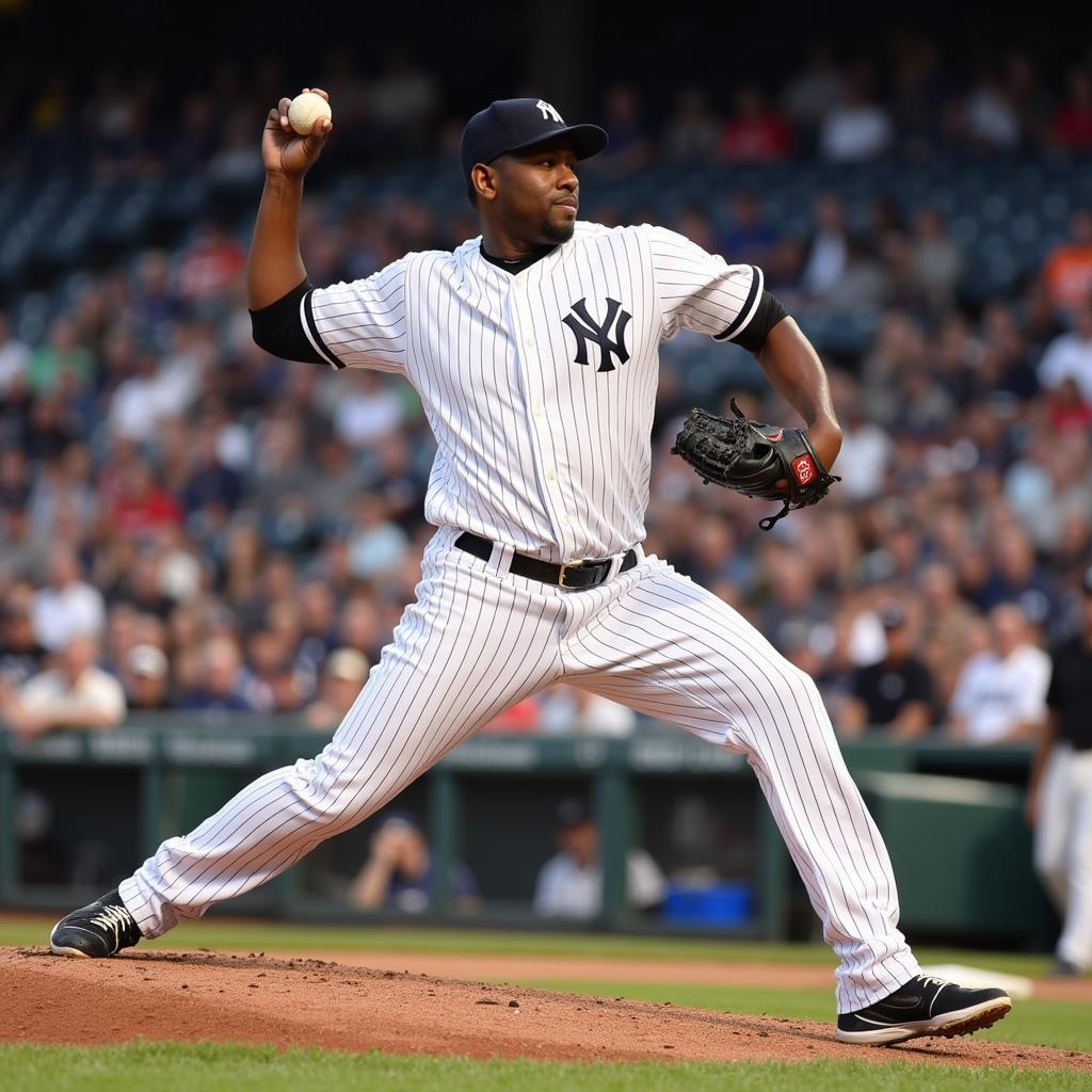 CC Sabathia Pitching in Yankees Jersey