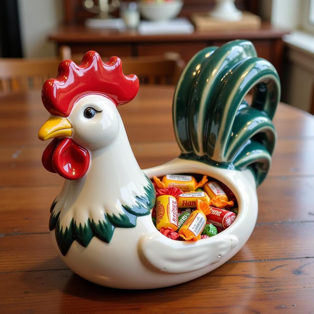 Vintage Ceramic Rooster Candy Dish