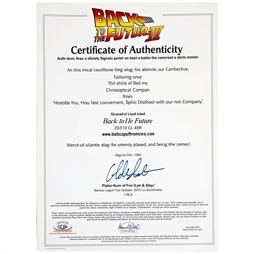 Certificate of Authenticity for a Back to the Future autographed poster