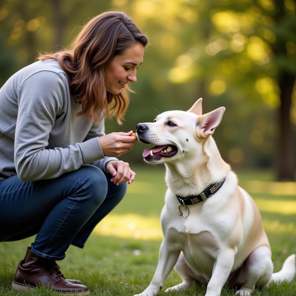 Certified dog trainer working with an aggressive dog in Cincinnati