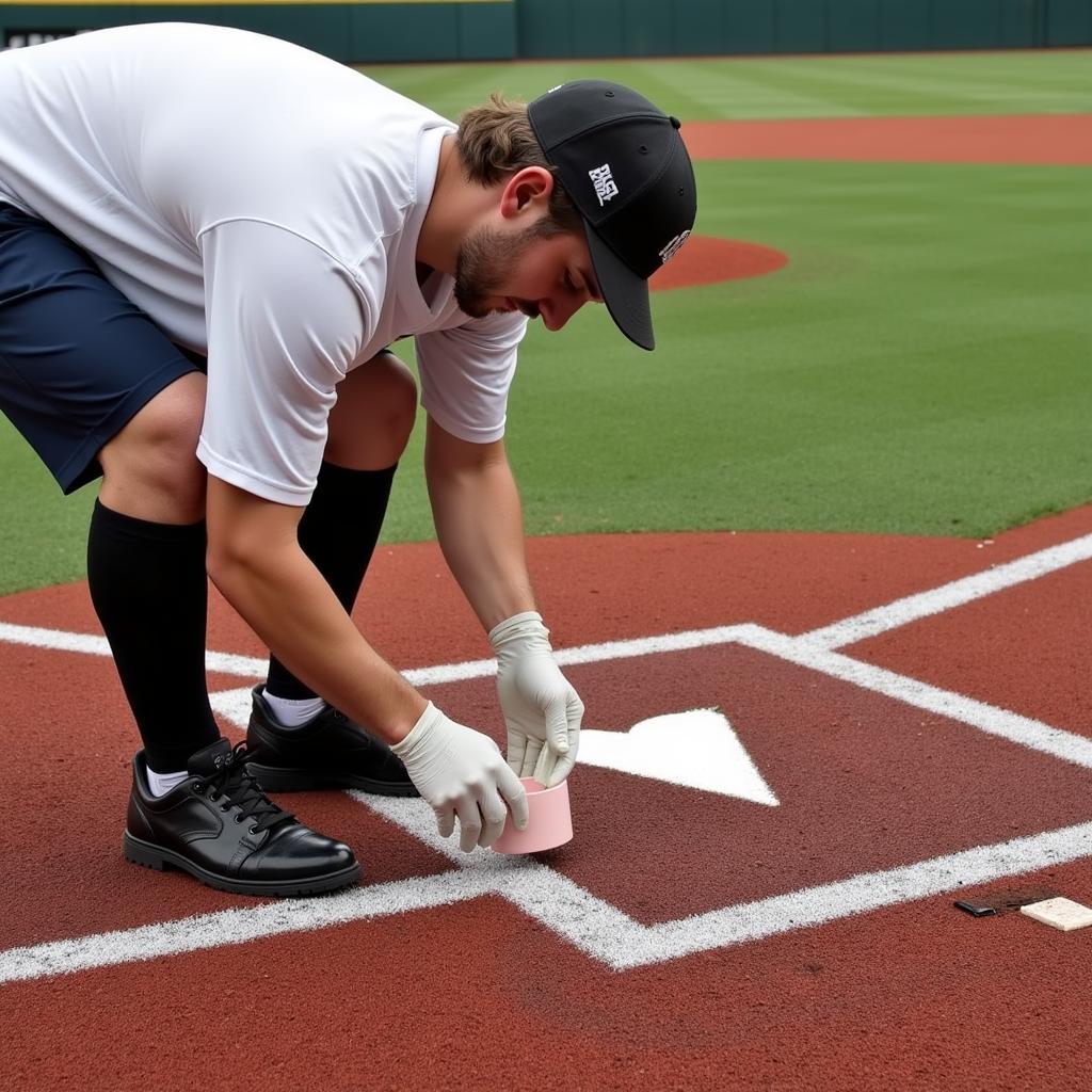 Marking the Chalk Lines on a Baseball Field