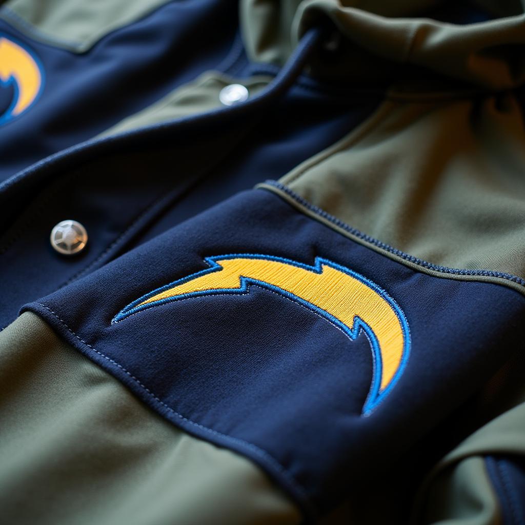 Close Up Detail of Chargers Military Hoodie Embroidery