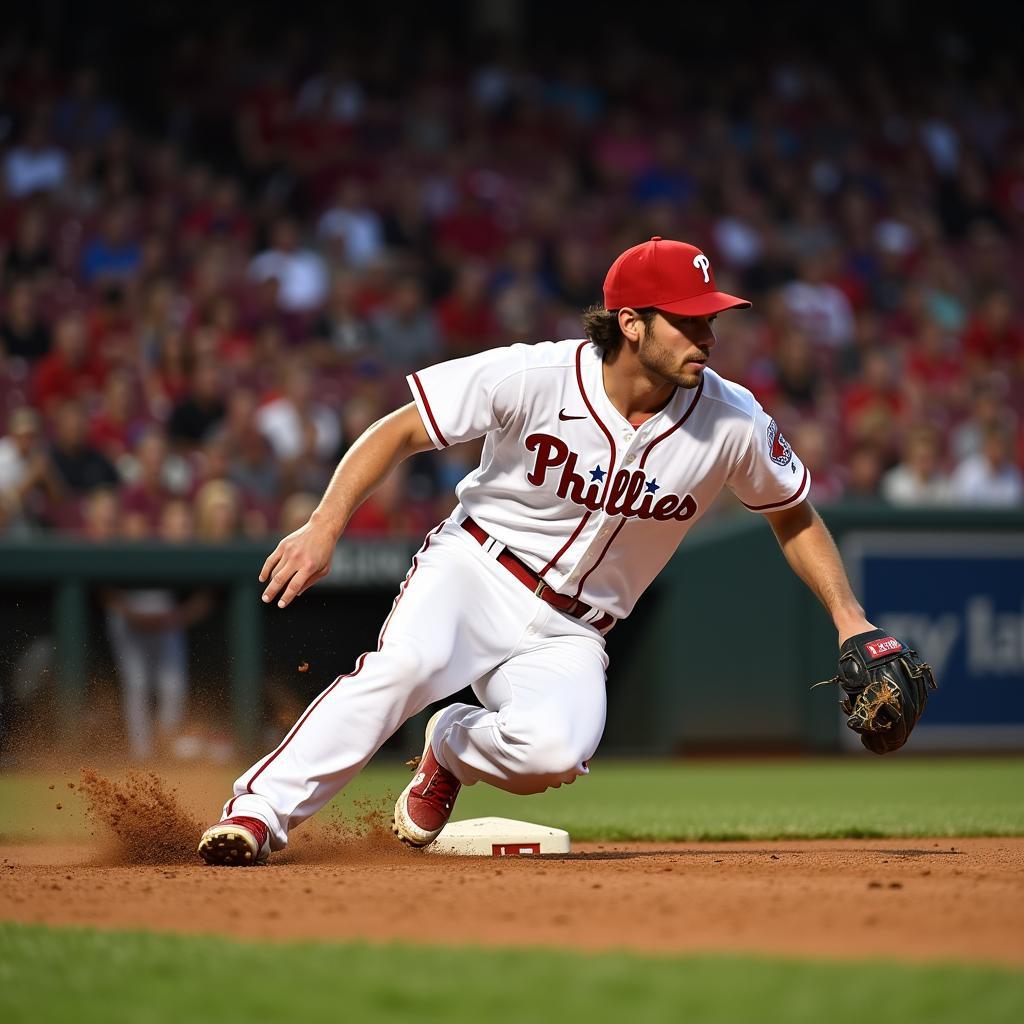 Chase Utley Sliding into Second Base in his Phillies Jersey