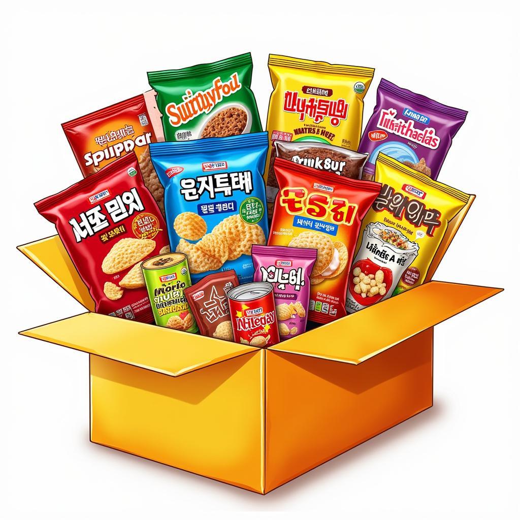 Assortment of Korean snacks in a box