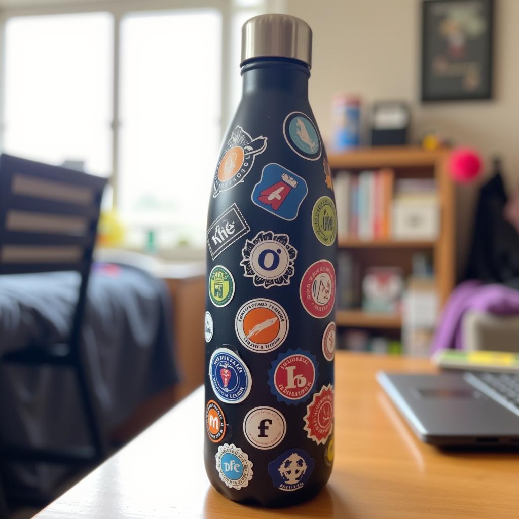 Chi Omega stickers displayed on a water bottle