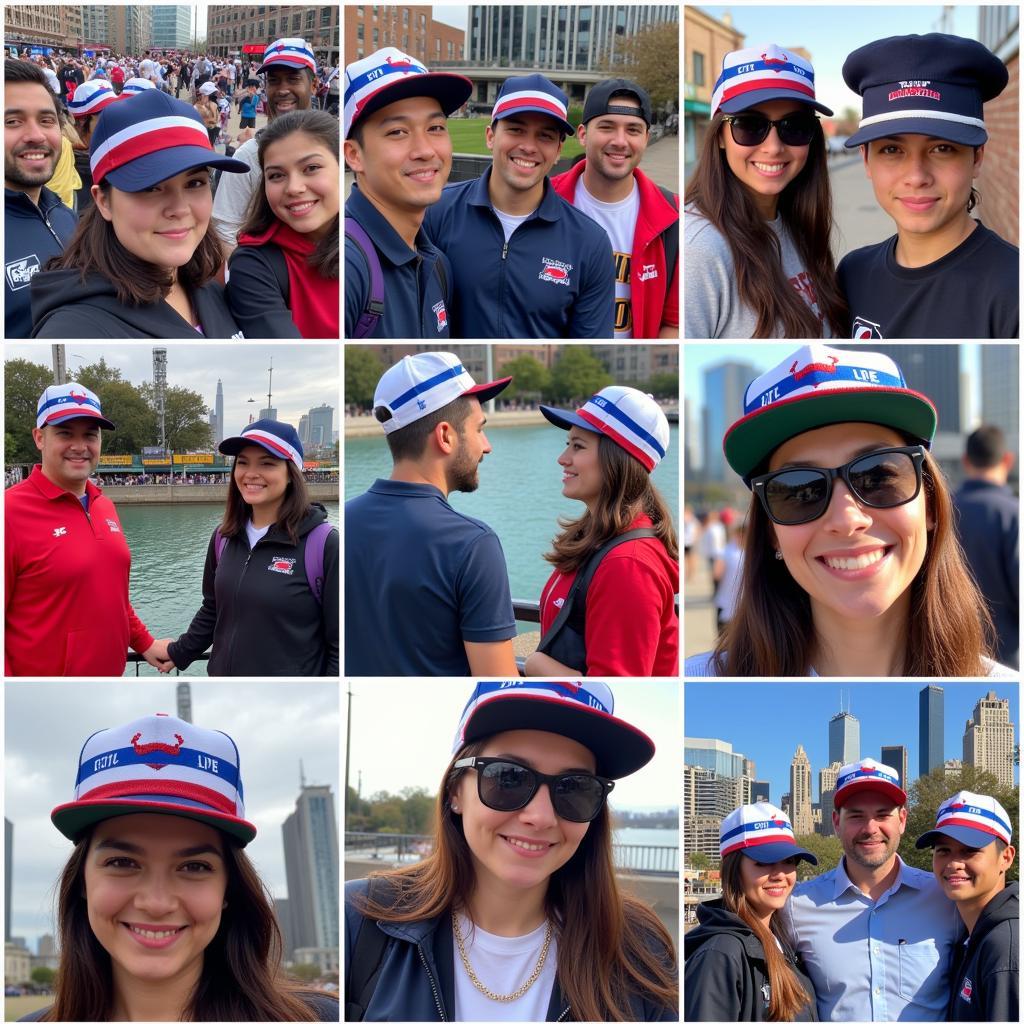 People Wearing Chicago City Flag Hats in Different Settings