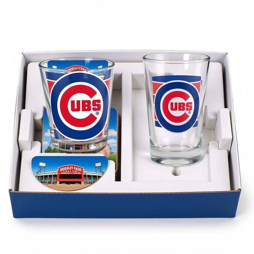 Chicago Cubs Shot Glass Gift Set with Coasters