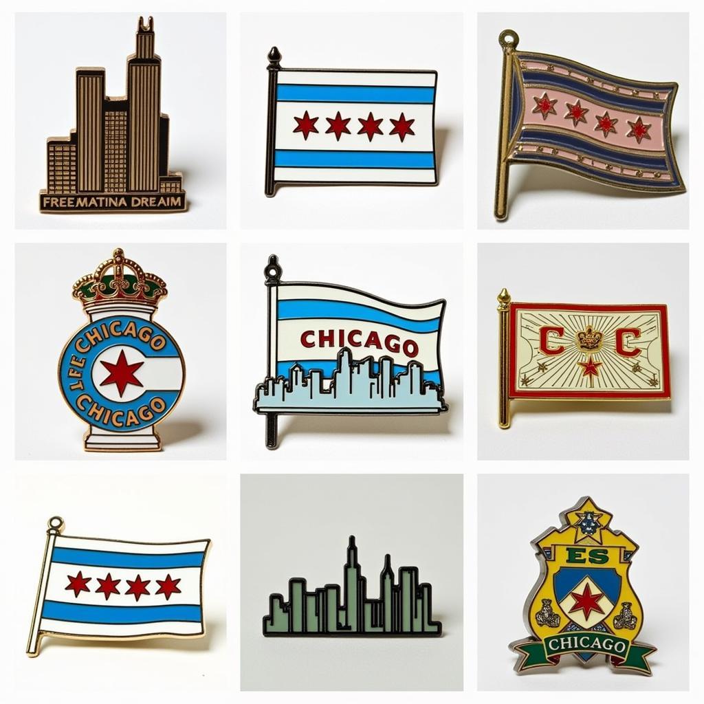 Various Chicago Flag Pin Styles