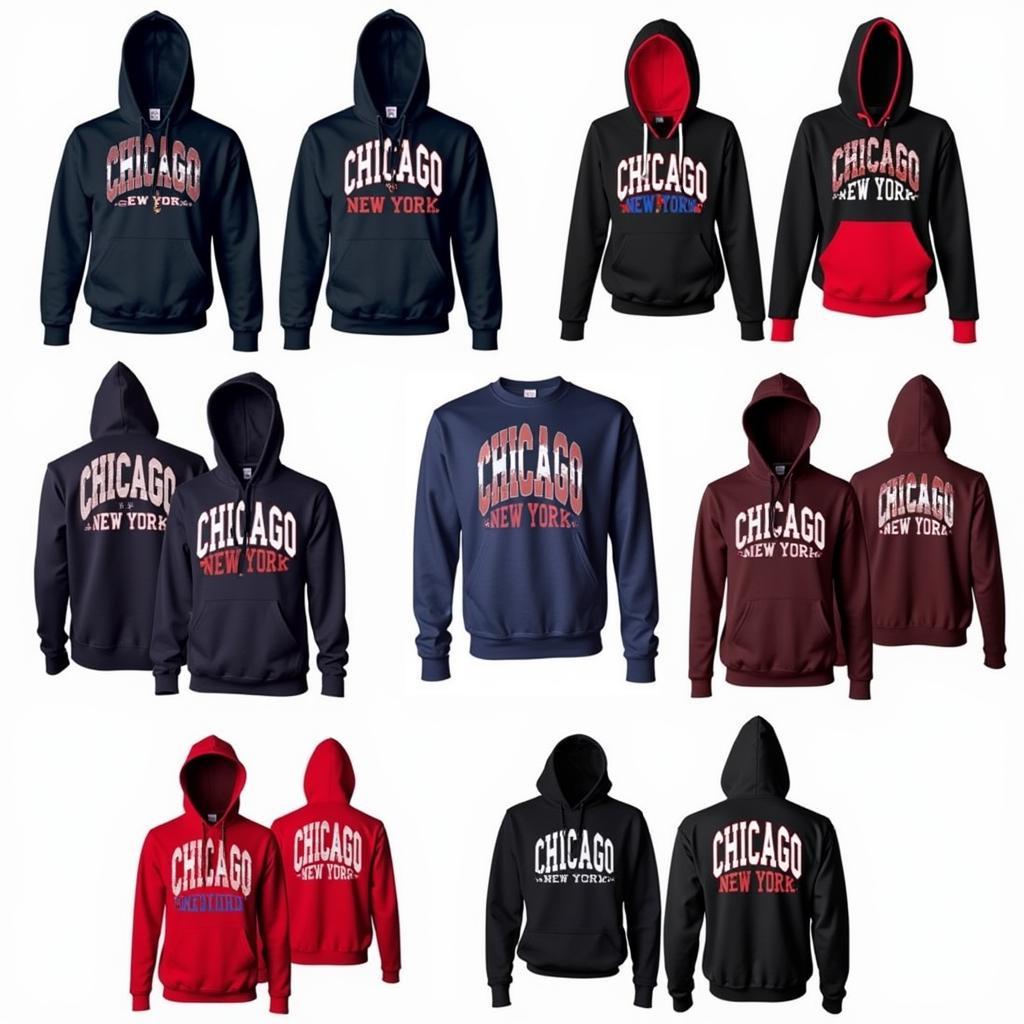 Different styles of Chicago New York sweatshirts