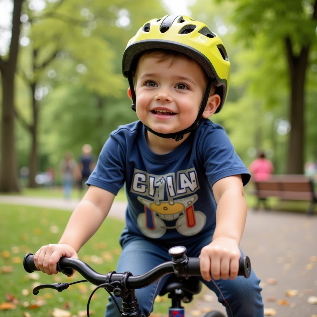 Child wearing a helmet while riding a bike cub