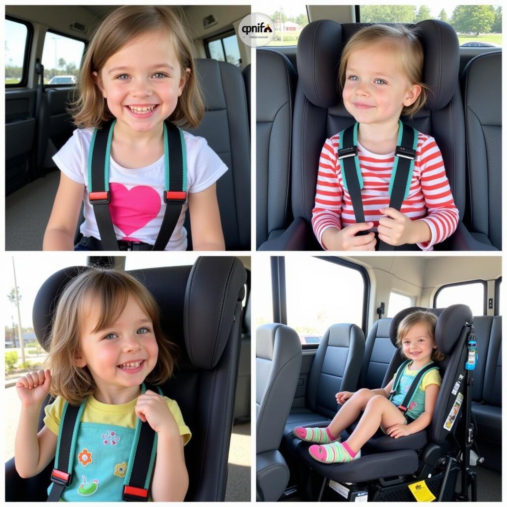 Children Comfortably Using Backpack Seat Belts in Different Scenarios