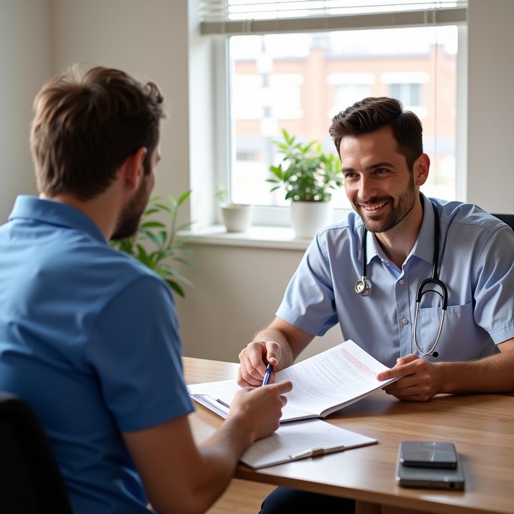 Chiropractor Consulting with Patient