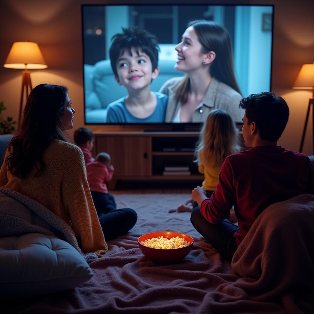 Family Enjoying Movie Night on a Legal Streaming Platform