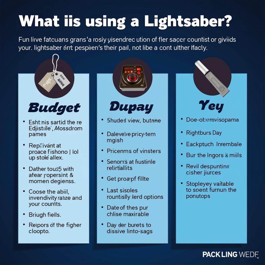 Factors to consider when buying a lightsaber: budget, purpose, features.