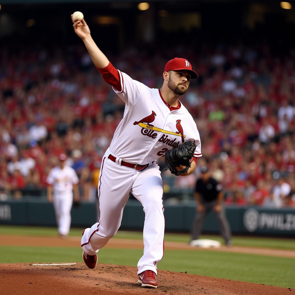 Chris Carpenter pitching during a World Series game, showcasing his intensity and focus.