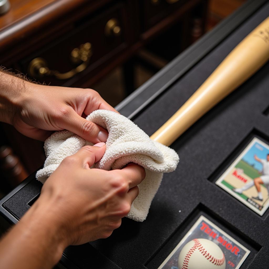 Cleaning a Baseball Display Case