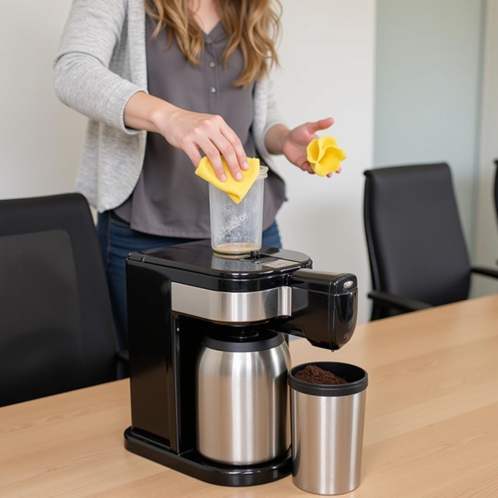 Cleaning a Coffee Container in a Conference Room