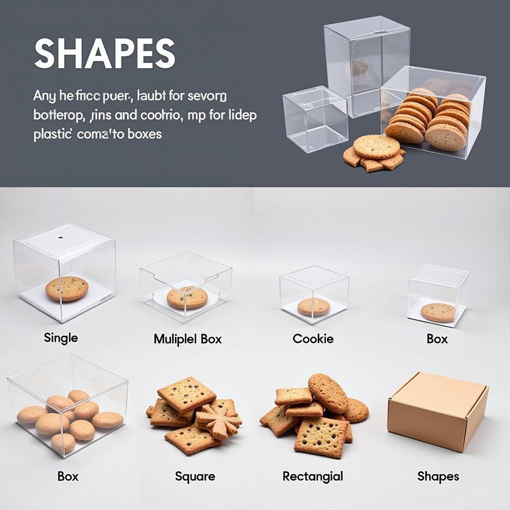 Variety of clear plastic cookie boxes for different cookie sizes and shapes