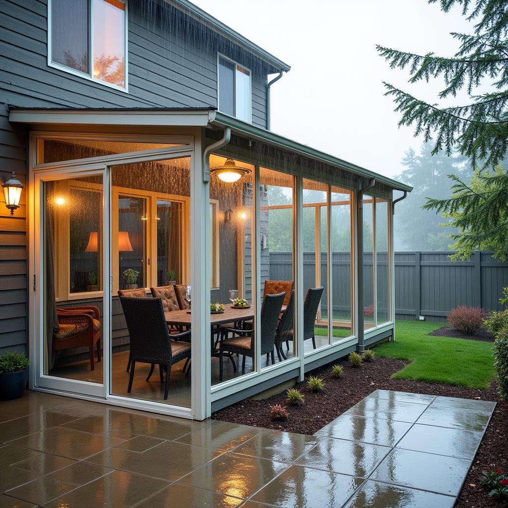 Clear Vinyl Enclosure on a Patio Protecting from Rain