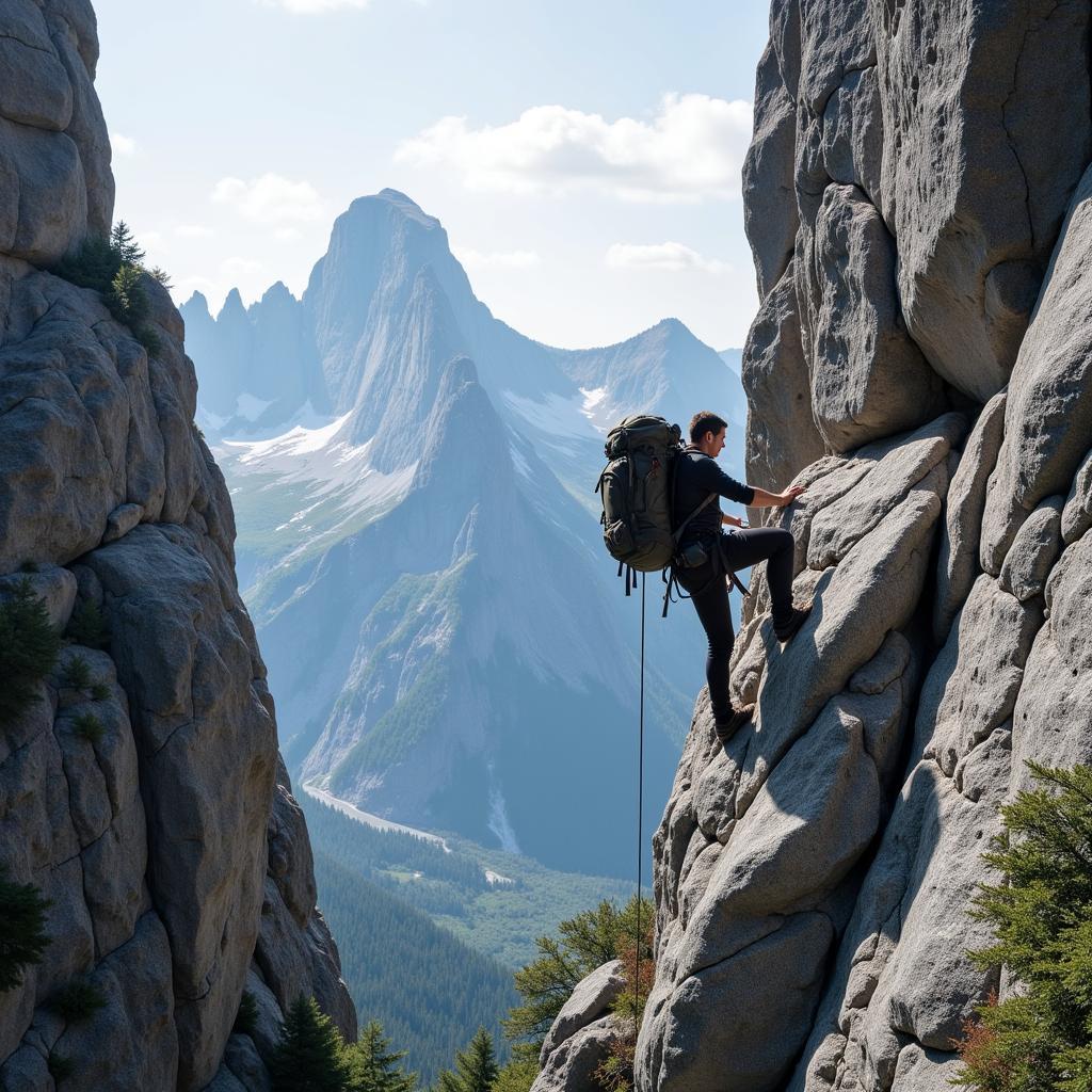 Climber with Junk Backpack on Big Wall