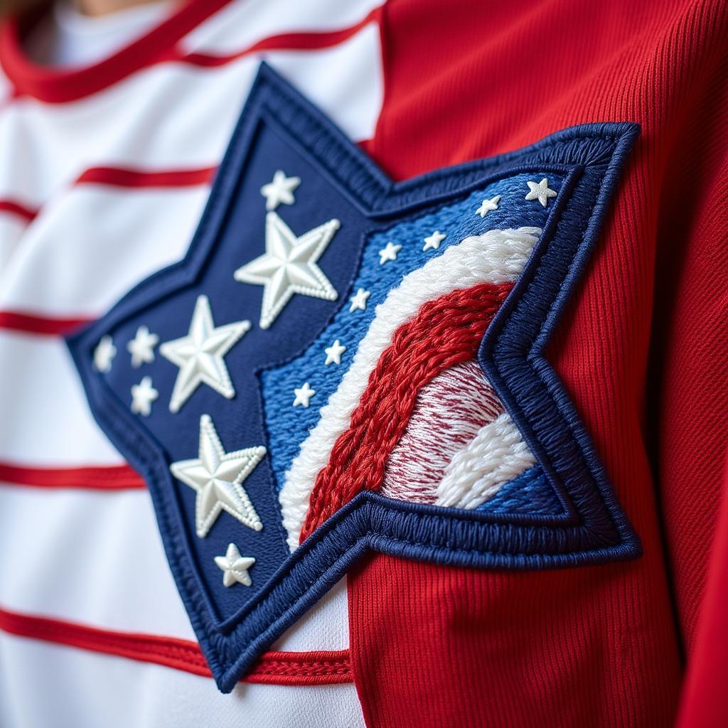 Intricate Embroidery Details on a 4th of July Themed Baseball Jersey