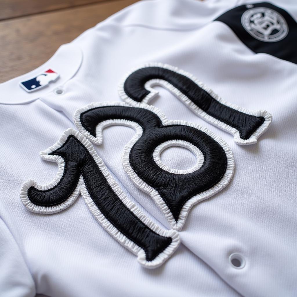 Close-Up of Stitched Customization on a White Sox Jersey