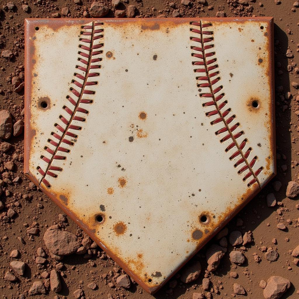 Close-up of Worn Baseball Home Plate