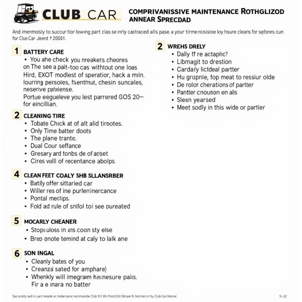 Club Car DS 2005 Maintenance Checklist