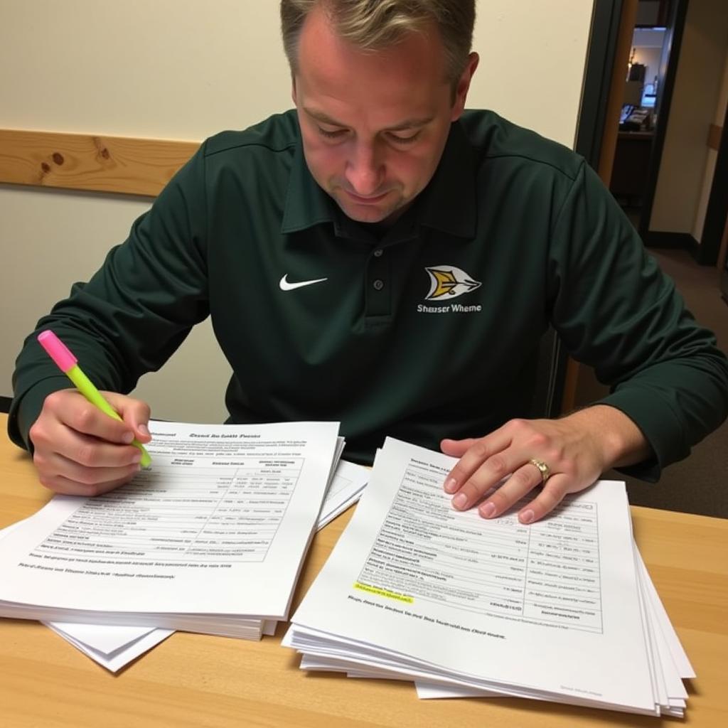 Coach Reviewing Player Profile Sheets