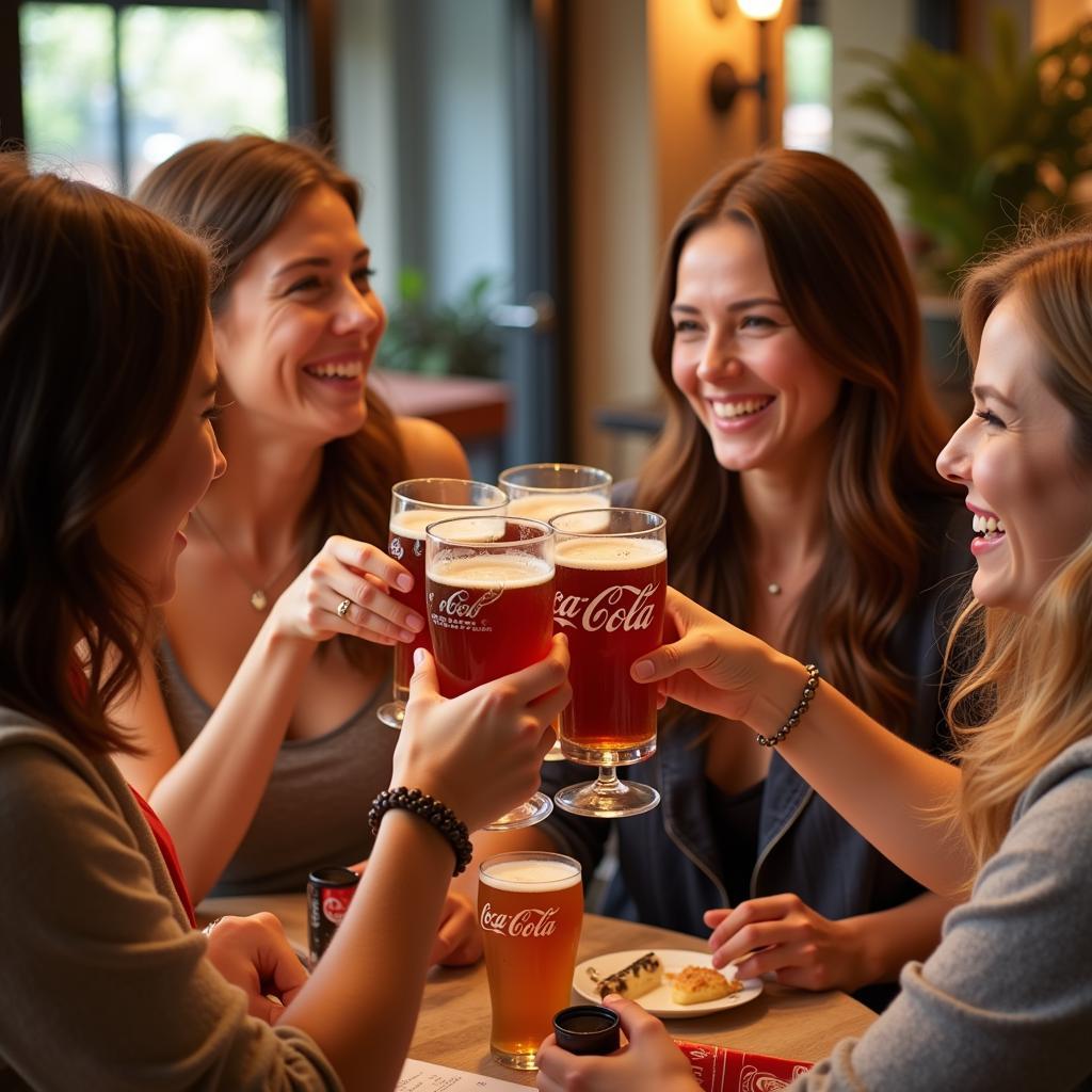 Friends celebrating with Coca-Cola during Spring Happy Hour