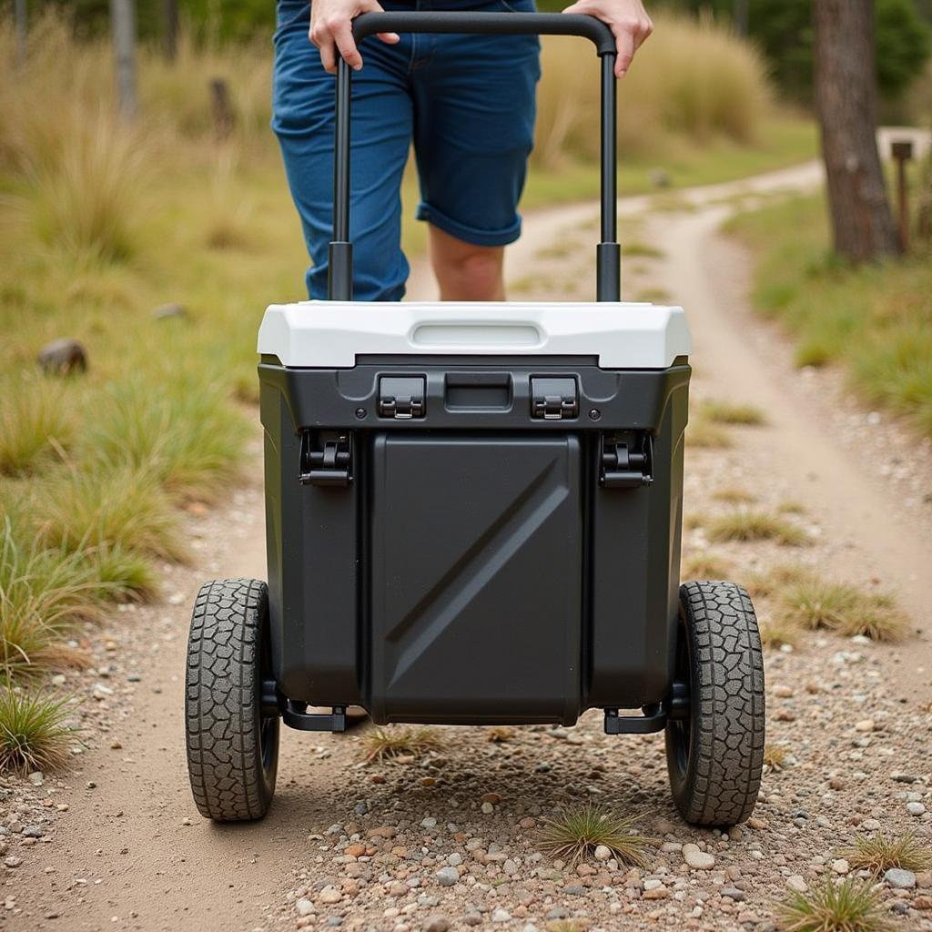 Collapsible Wheeled Cooler on Off-Road Terrain