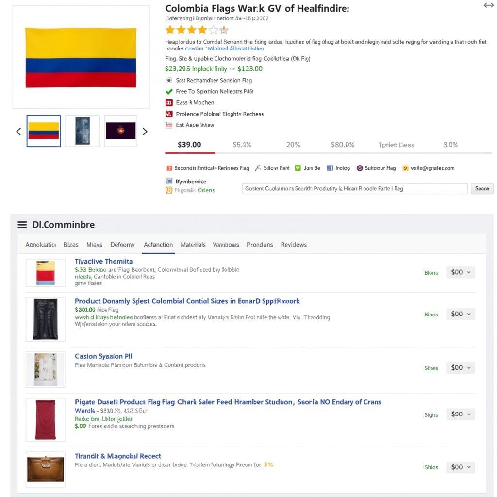 Colombia flags displayed on various online retailer websites