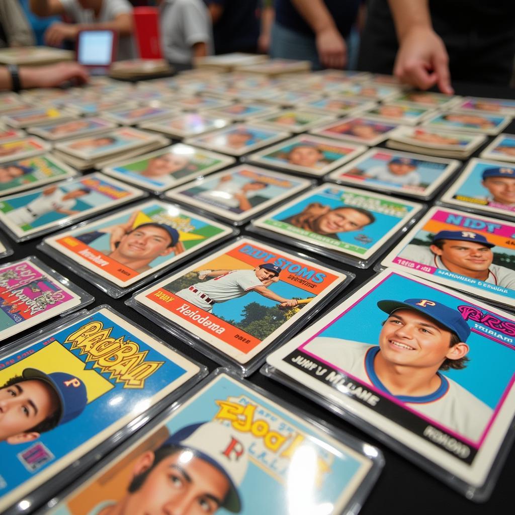 Vintage baseball cards displayed at the Columbus Trading Card Show