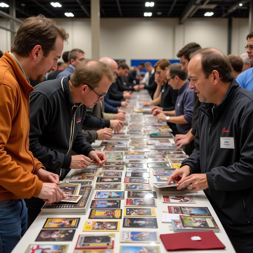 Collectors interacting and trading at the Columbus Trading Card Show