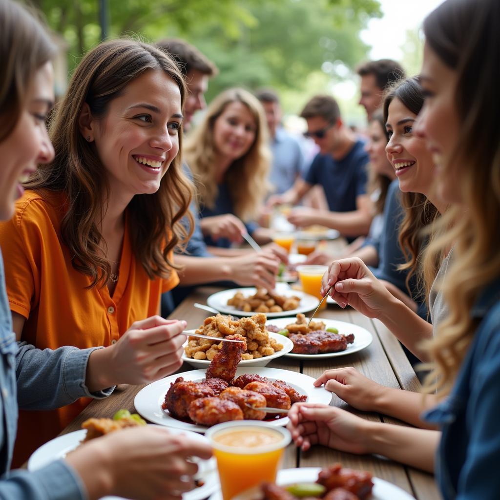 Community Members Enjoying BBQ Chicken at Fundraiser