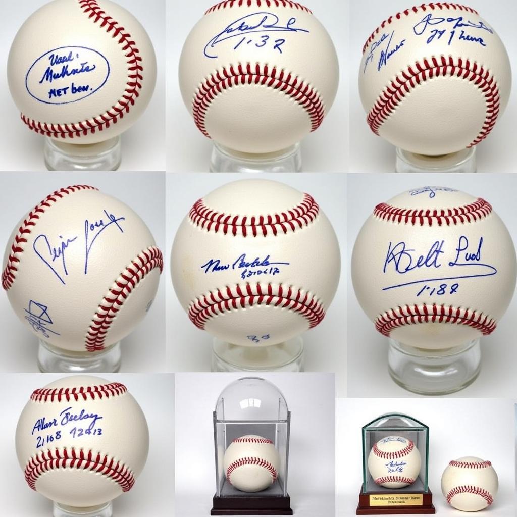 A comparison of different signed Albert Pujols baseballs, highlighting variations in inscriptions, ball types, and display methods.