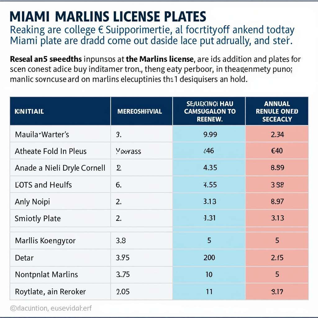 Chart comparing the costs of standard and specialty Marlins license plates.