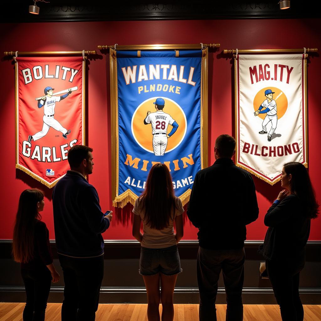 Visitors Admiring Cooperstown Banners in the Hall of Fame