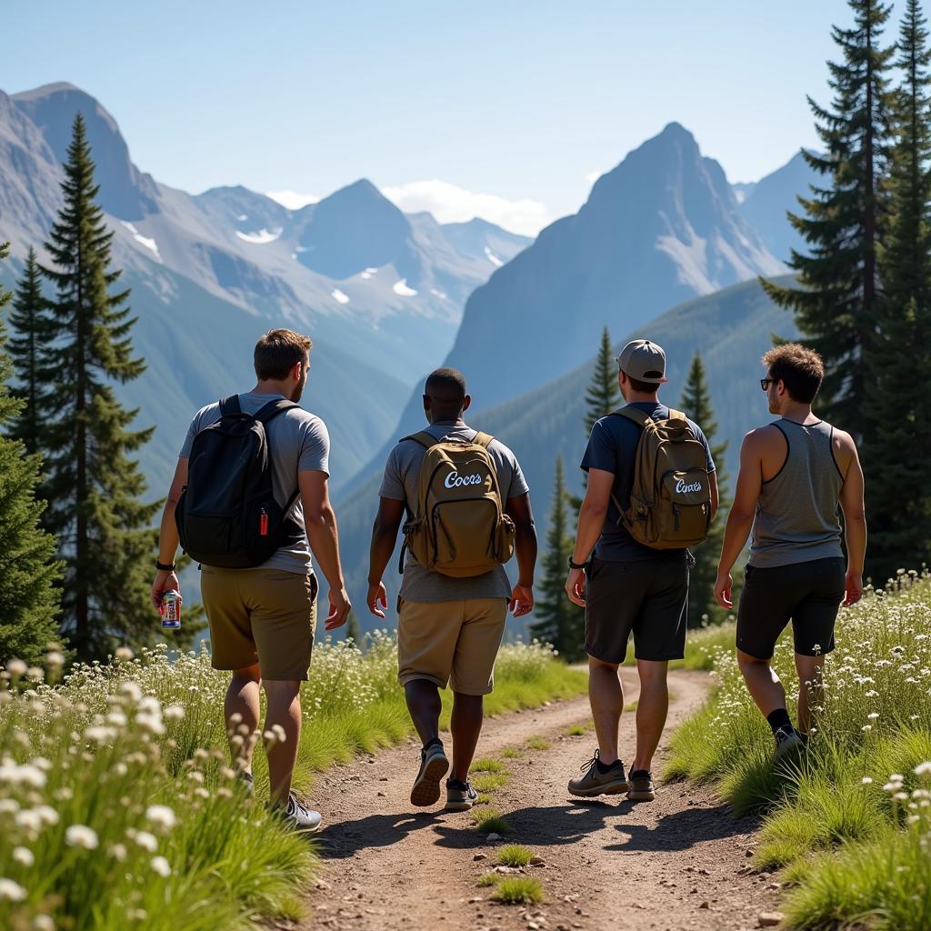 Diverse Group of Men Hiking and Enjoying Coors Light