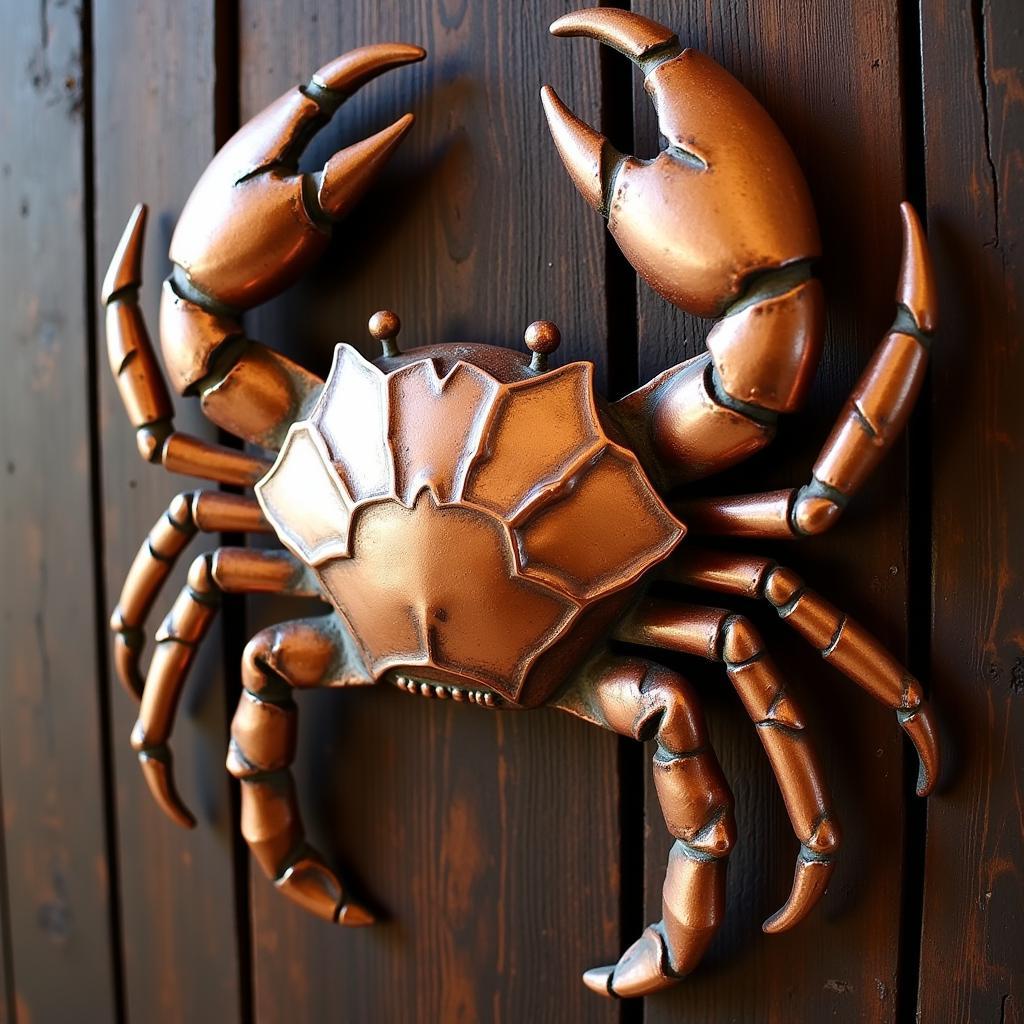 Intricate copper metal crab wall art